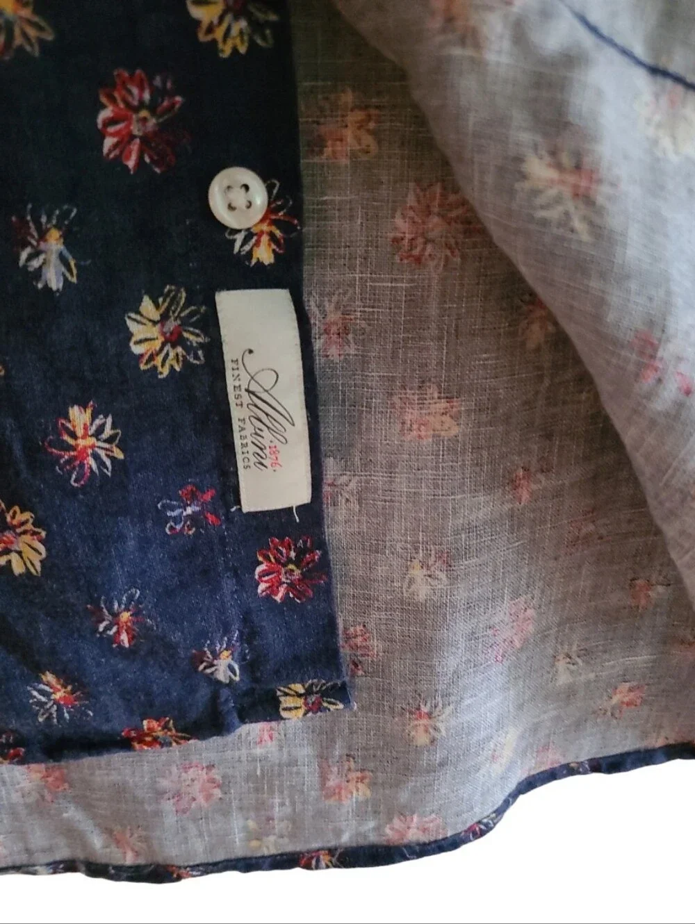 J.Crew X Albini Fabrics Italian 100% Linen Short-Sleeve Shirt Navy Blue Floral